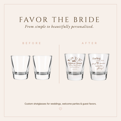 Personalized Smoky Mountain Wedding Shot Glasses