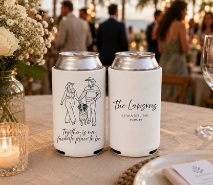 Personalized Couple & Pet Wedding Can Coolers