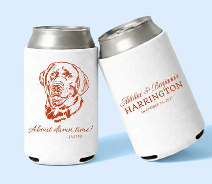 Custom dog wedding can cooler with pet portrait
Personalized wedding favor with dog illustration
Dog lover wedding can cooler custom design
Pet portrait wedding favor with names and date