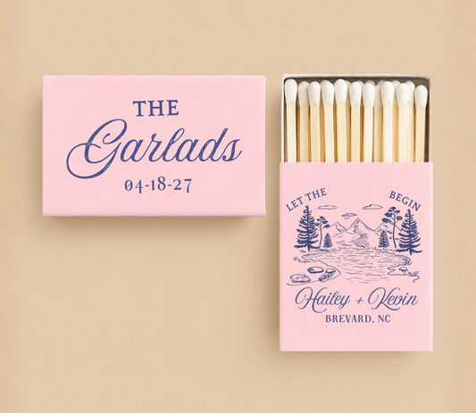 Personalized Let The Adventure Begin Wedding Matchboxes