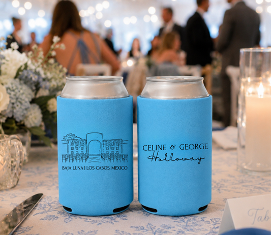Personalized Baja Luna destination wedding can cooler.