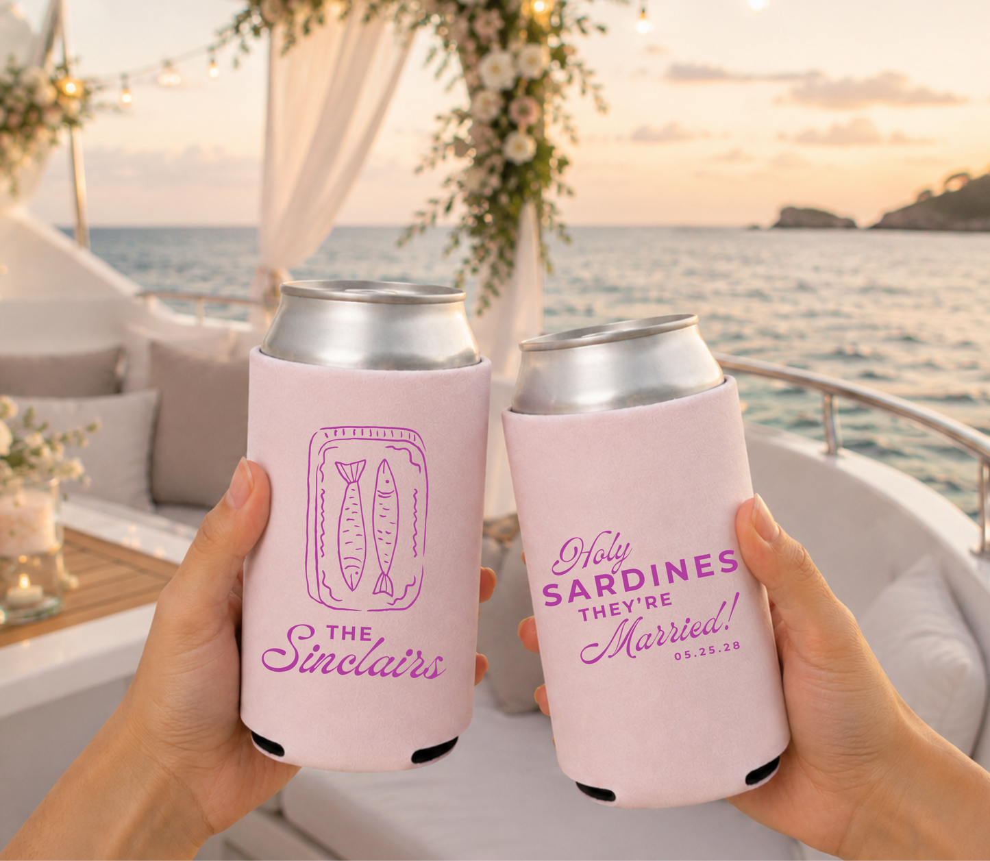 Sardine Inspired Wedding Can Coolers