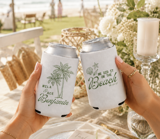 We did it on the beach funny wedding can cooler at the wedding reception