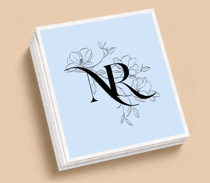 Personalized Blue Floral Monogram Wedding Table Napkins