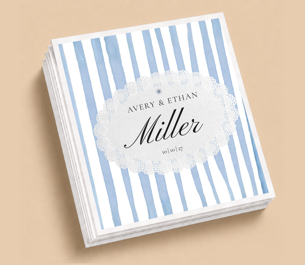 Personalized Blue Stripe Wedding Napkins