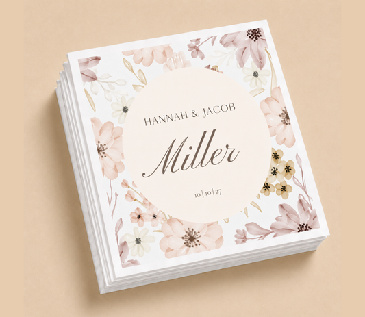 Personalized Blush Floral Wedding Napkins