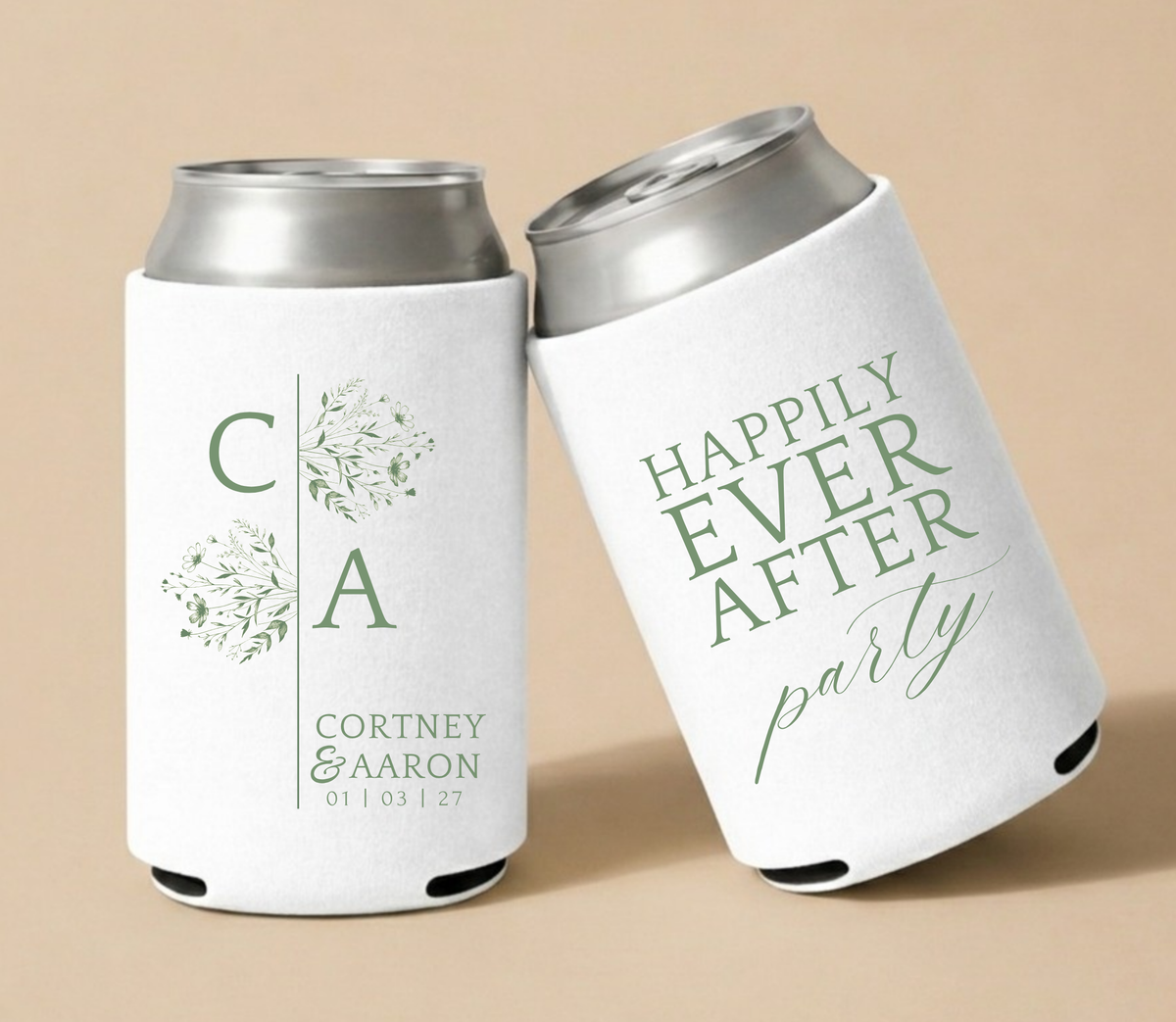 Personalized Botanical Wedding Can Coolers