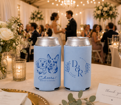 Double dog portrait wedding can cooler