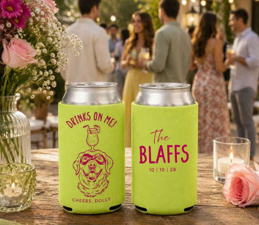 Custom Drinks On Me dog wedding can cooler