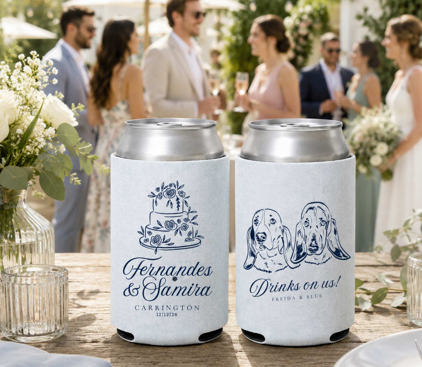 Custom floral dog wedding can cooler