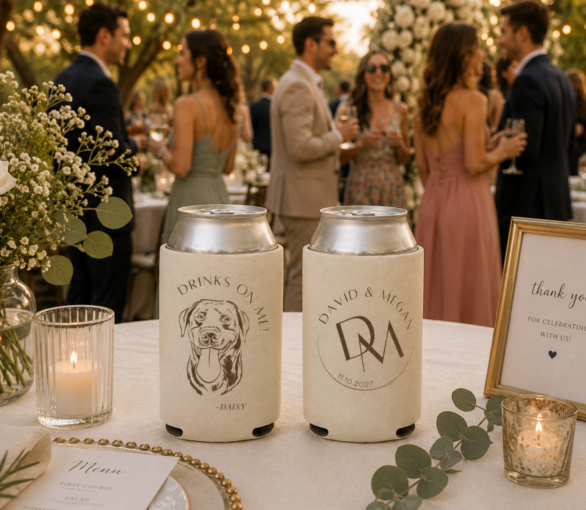 Custom monogram dog wedding can cooler