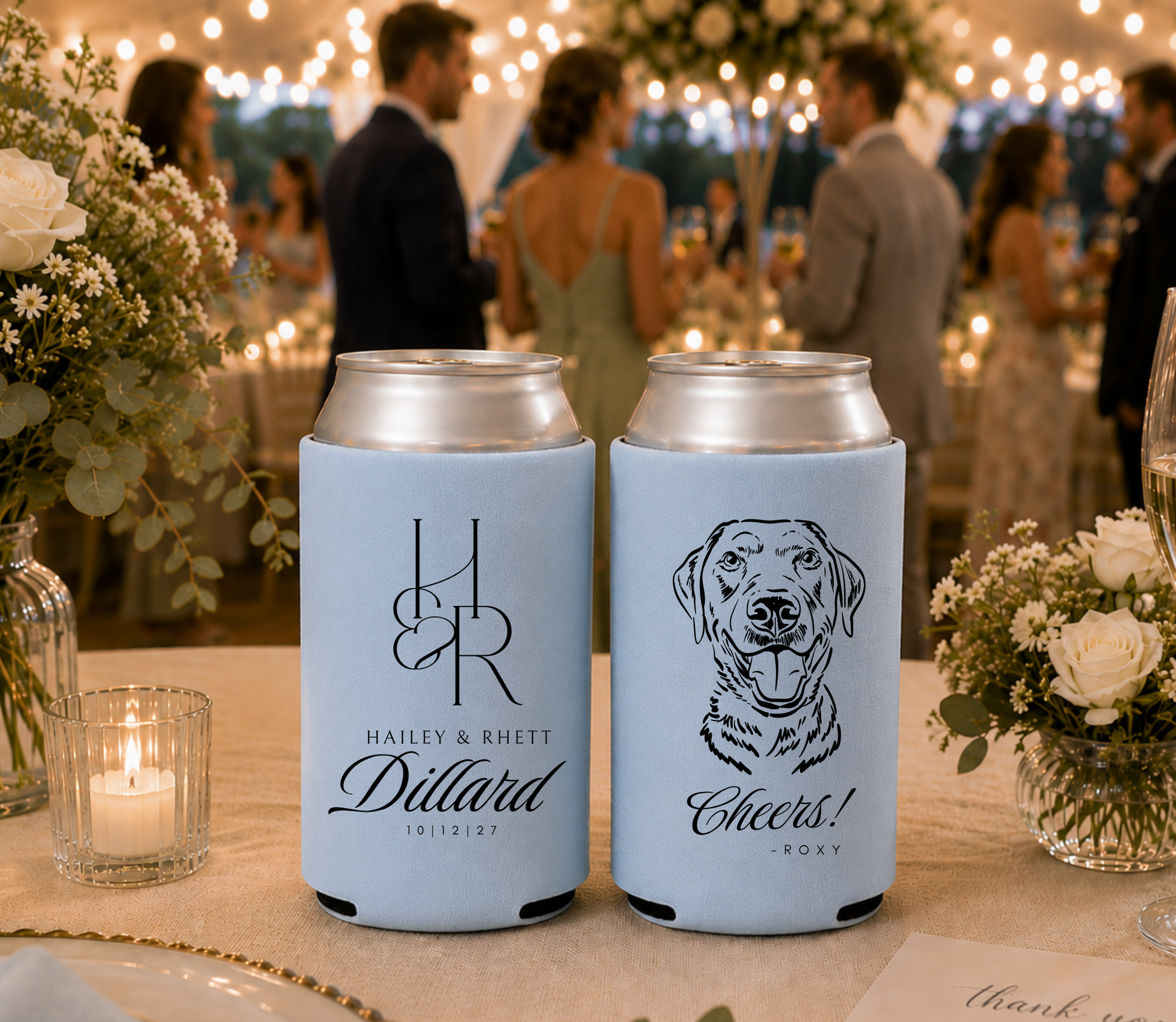 Custom monogram dog wedding can cooler