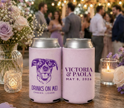 Custom Drinks On Me dog wedding can cooler