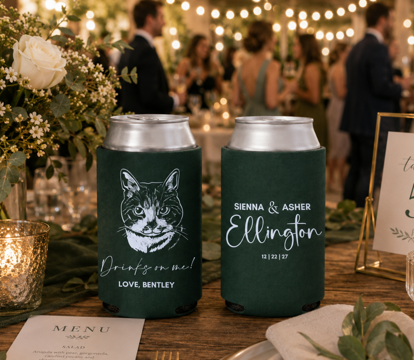 Custom cat portrait wedding can cooler