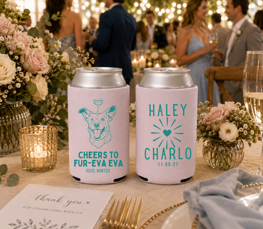 Cheers To Fur-Eva wedding can cooler