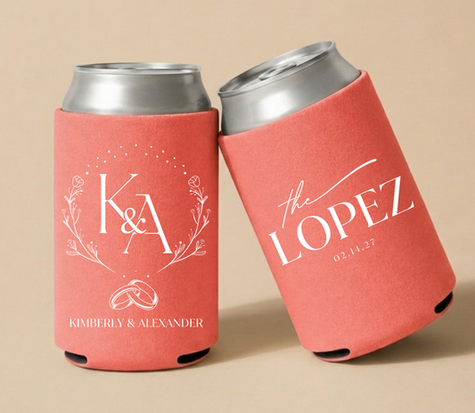 Personalized Floral Monogram Wedding Can Coolers
