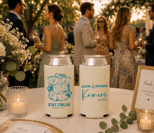 Custom cute sunglasses dog wedding can cooler
