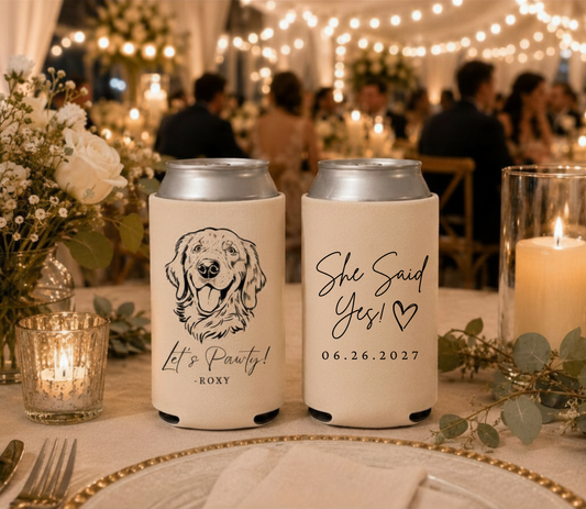 Custom Let's Pawty dog wedding can cooler