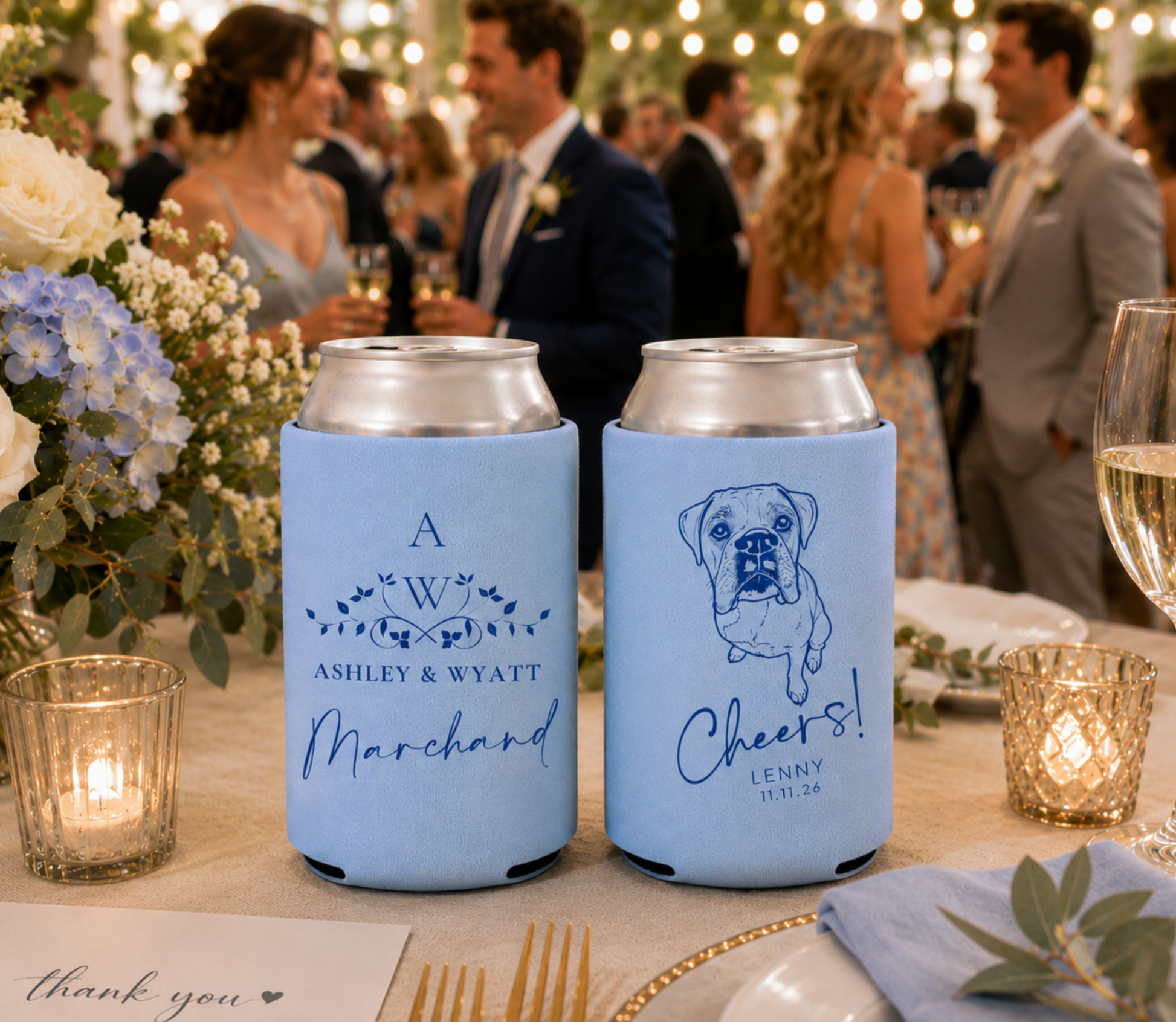 Custom dog monogram wedding can cooler
