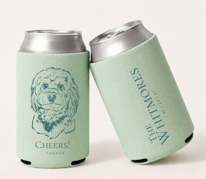 Sage green personalized foam wedding can coolers featuring a custom classic dog portrait, elegant typography, couple names, wedding date, and double-sided printing for a dog lover wedding.
Sage green custom dog portrait wedding can cooler with personalized names and wedding date.
Personalized classic dog illustration beer can sleeve for dog lover weddings.
Elegant dog portrait wedding can cooler featuring custom pet artwork and wedding personalization.
Foam wedding can cooler with a custom dog portrait 