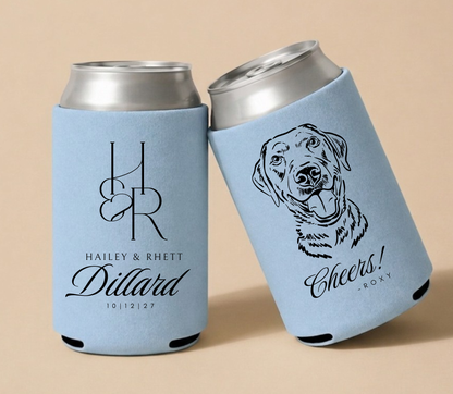 Custom dog wedding can cooler with pet portrait
Personalized dog illustration wedding favor
Custom pet can cooler wedding design
Dog lover wedding drink holder