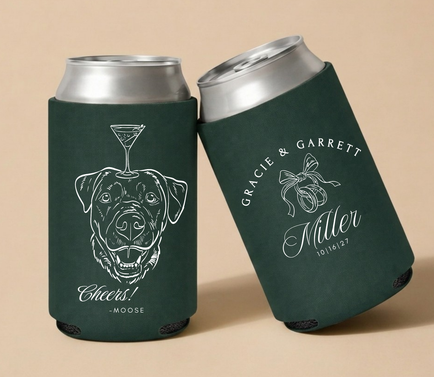 Custom dog wedding can cooler with cocktail glass design
Personalized pet portrait wedding favor fun theme
Dog illustration can cooler cocktail wedding design
Unique dog wedding drink holder personalized