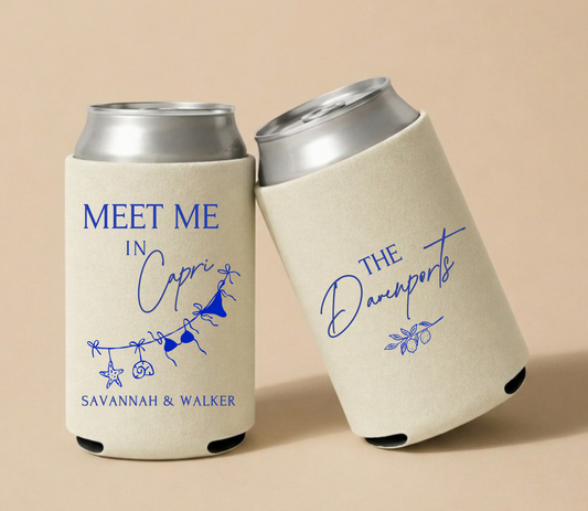Capri Beach Wedding Can Coolers