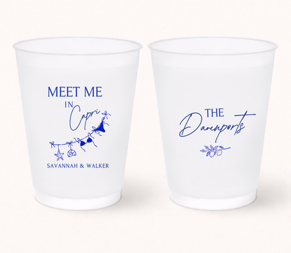 Custom Capri wedding frosted cups
Italian destination wedding cups
Meet Me In Capri wedding favor
Personalized coastal wedding cups
Mediterranean wedding frosted drinkware
Beach wedding cups with names and details