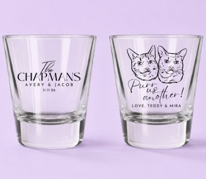 Custom cat portrait wedding shot glasses