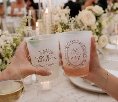 Personalized Peach Monogram Wedding Frosted Cups