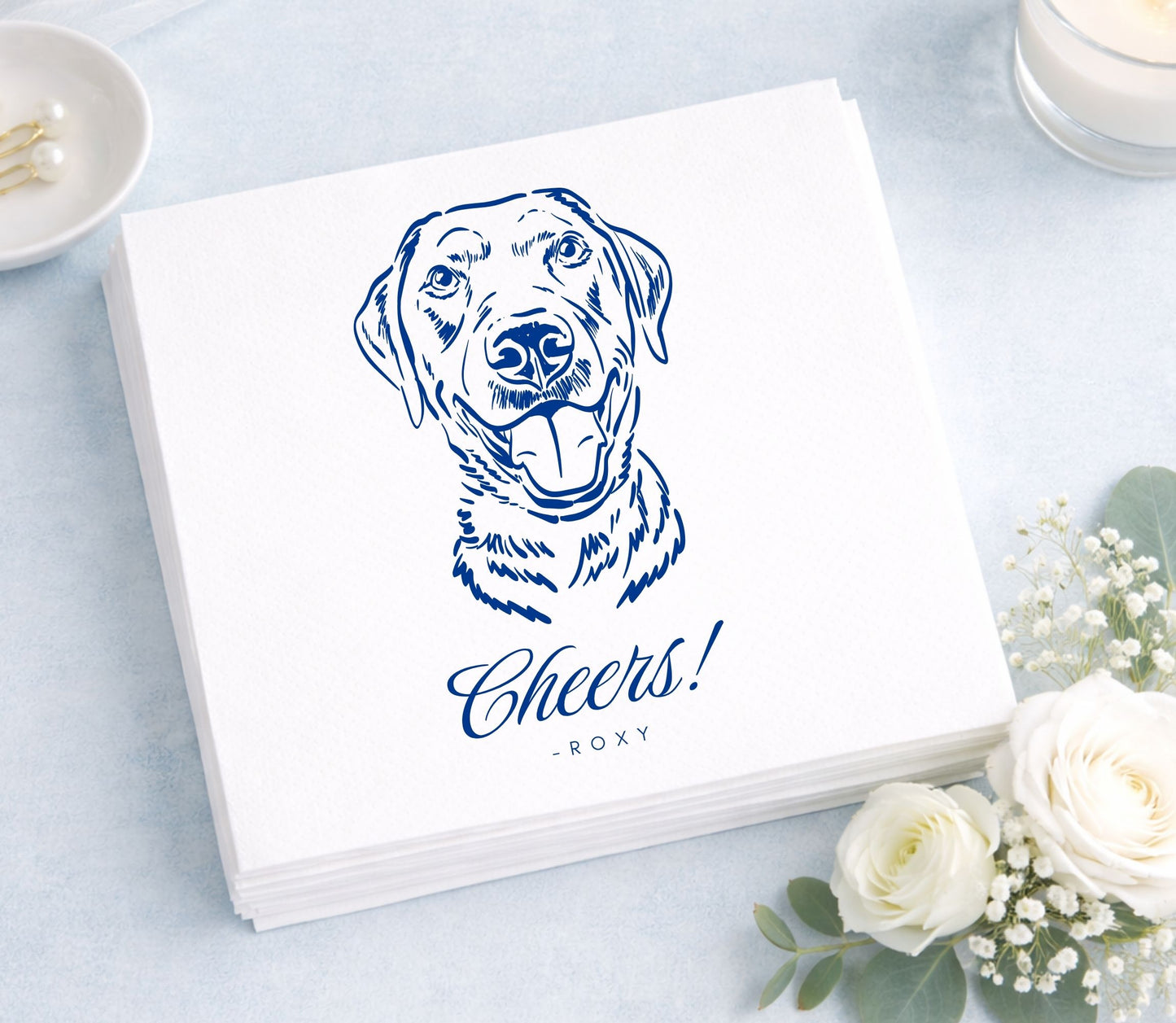 Personalized dog wedding napkins with pet portrait