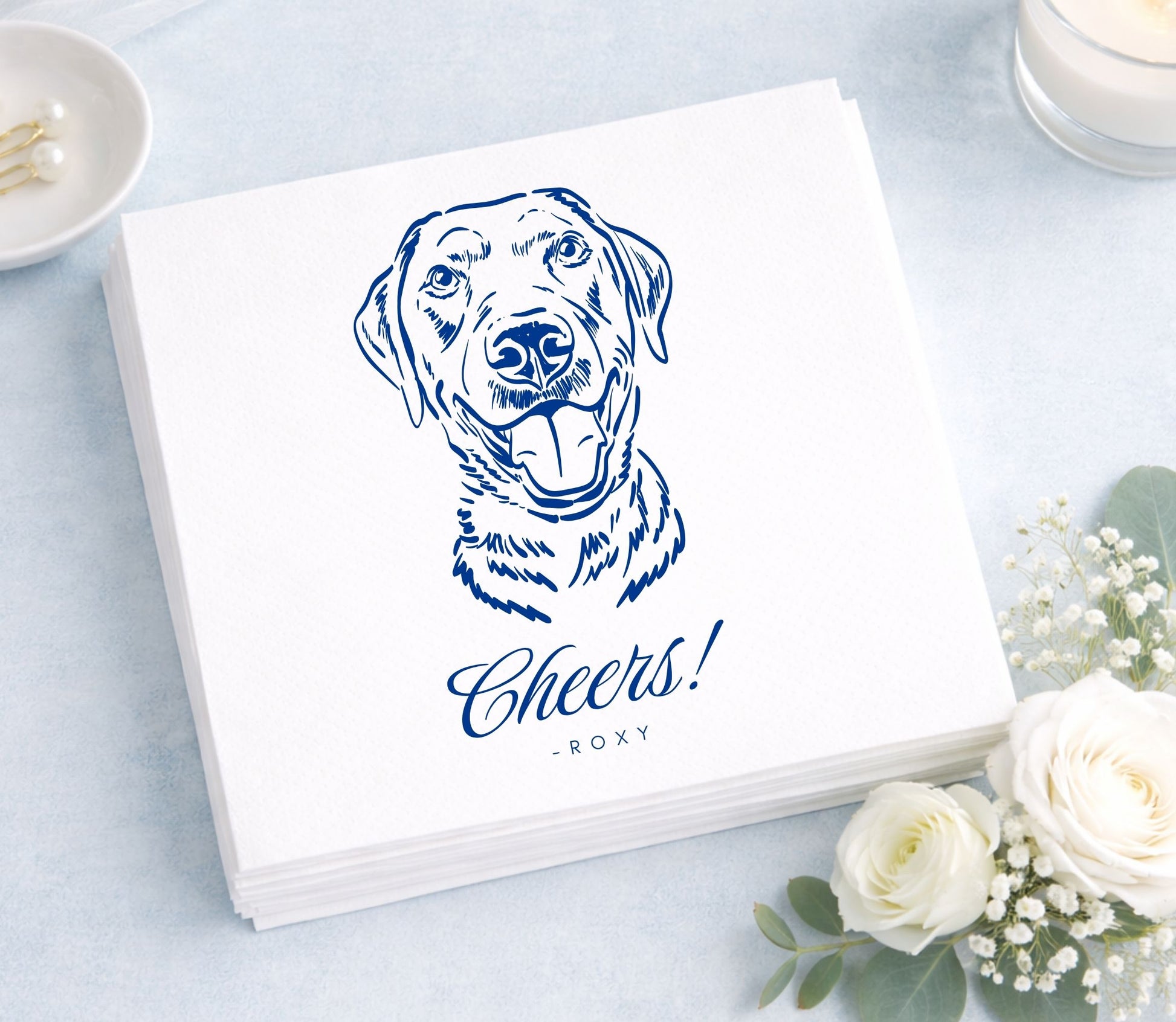 Personalized dog wedding napkins with pet portrait