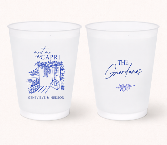 Coastal Italy Frosted Cups Scenic Artwork