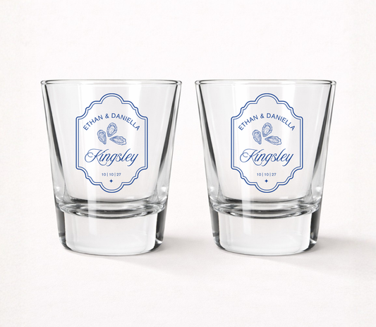 Coastal oyster wedding shot glasses
Personalized oyster wedding favor glasses
Beach wedding shot glasses with oyster design
Waterfront wedding keepsake shot glasses
Custom coastal wedding favors
Nautical wedding shot glasses personalized with names