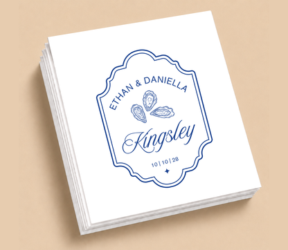 Personalized Coastal Oyster Wedding Cocktail Napkins