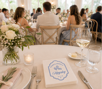 Custom oyster wedding cocktail napkins.