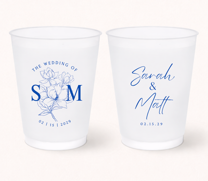 Floral monogram wedding frosted cups
Elegant personalized wedding cups with flowers
Custom frosted cups with initials and names
Modern wedding drinkware with floral artwork
Romantic personalized bridal shower cups
Custom floral wedding favor cups