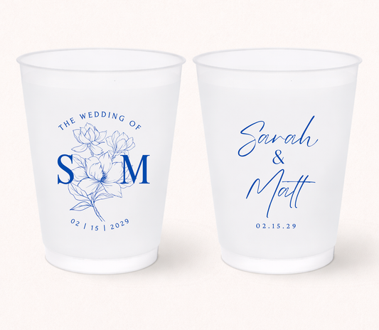 Floral monogram wedding frosted cups
Elegant personalized wedding cups with flowers
Custom frosted cups with initials and names
Modern wedding drinkware with floral artwork
Romantic personalized bridal shower cups
Custom floral wedding favor cups
