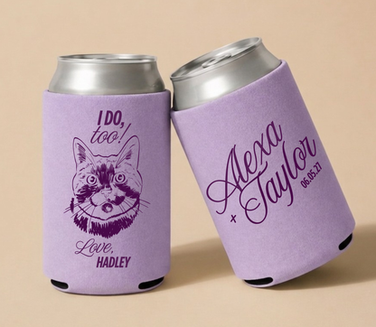 Personalized cat wedding can cooler
Custom cat portrait wedding favor
I do too cat can cooler
Pet lover wedding drink holder