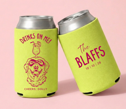 Personalized dog wedding can cooler
Custom pet portrait wedding favor
Dog lover wedding can sleeve
Elegant dog wedding drink holder