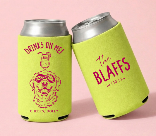 Personalized dog wedding can cooler
Custom pet portrait wedding favor
Dog lover wedding can sleeve
Elegant dog wedding drink holder