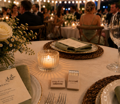 Western wedding favor matchboxes.