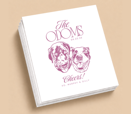 Personalized Couple Dog Portrait Wedding Napkins