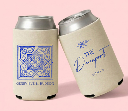 Custom Italy wedding drink sleeves for welcome bags, cocktail hour, poolside parties, and coastal receptions
