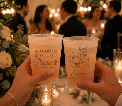 Personalized pet wedding reusable stadium cups.