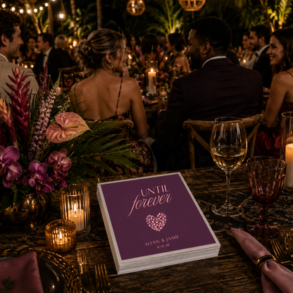 Personalized leopard heart wedding cocktail napkins.