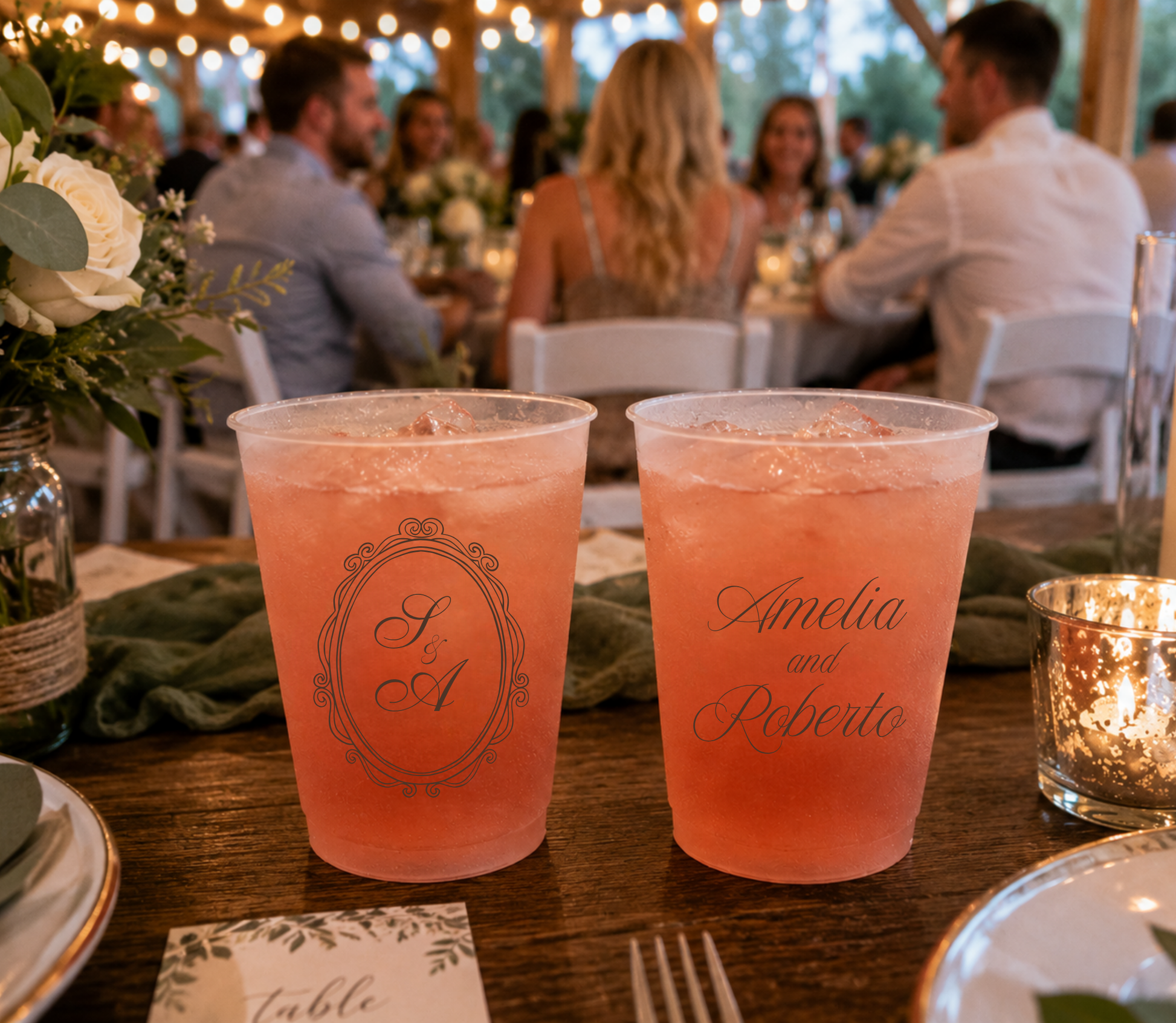 
Personalized frosted wedding cup with elegant vintage crest and custom initials.
