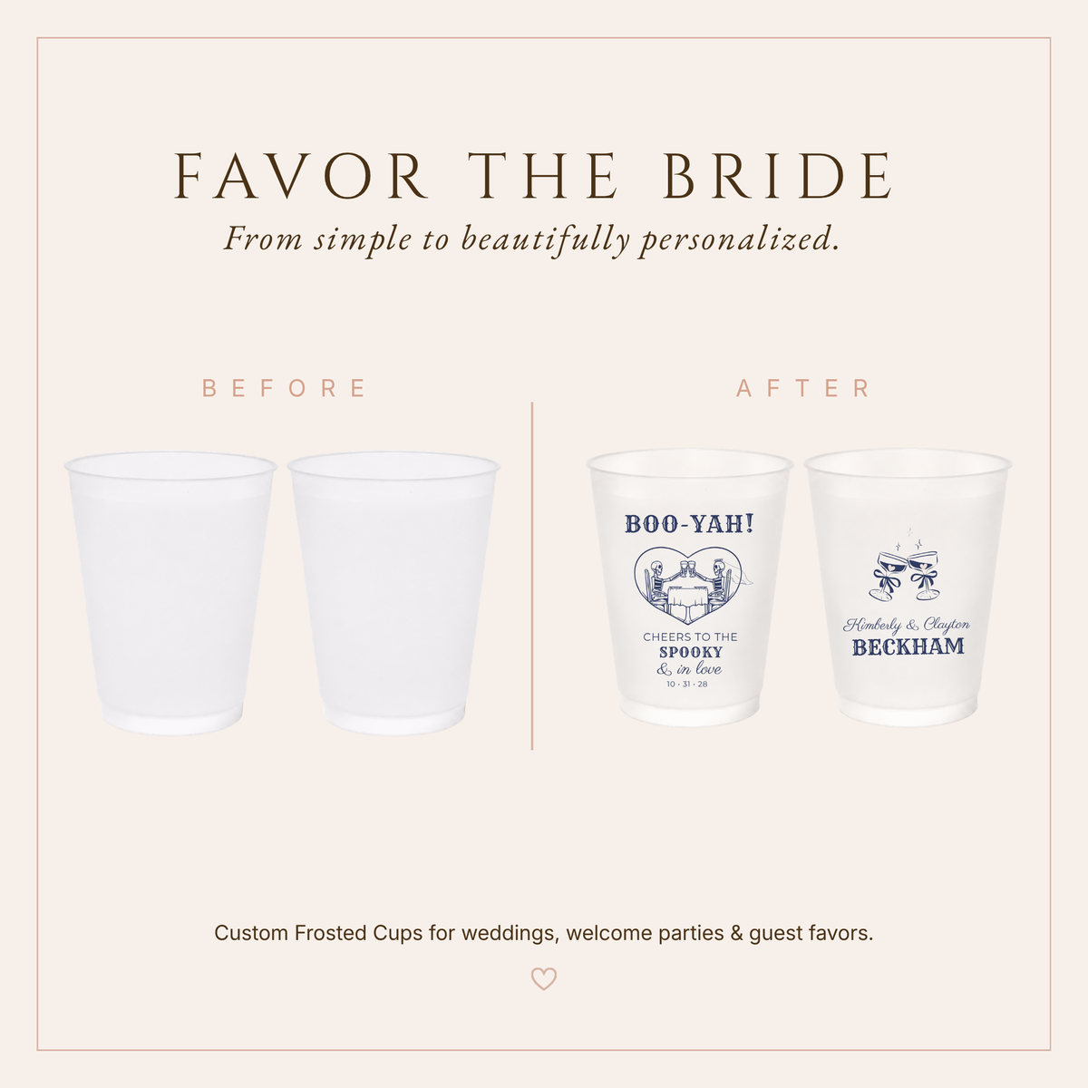 Skeleton couple Halloween wedding cups with personalized wedding date.