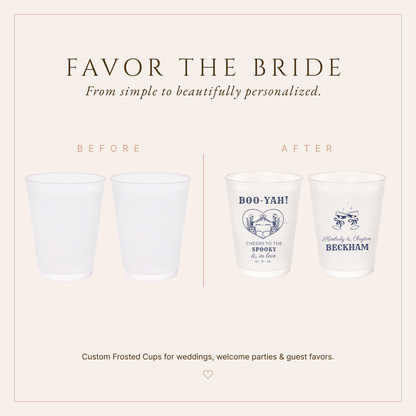 Skeleton couple Halloween wedding cups with personalized wedding date.