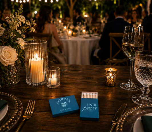 Leopard heart personalized teal wedding matchboxes.